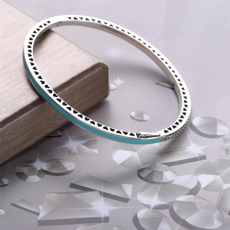 (Bild für) Armreif „Radiant Hearts of PANDORA“, leuchtend mintfarbene Emaille und klare CZ - Ansicht 3