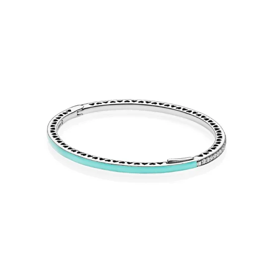 (Bild für) Armreif „Radiant Hearts of PANDORA“, leuchtend mintfarbene Emaille und klare CZ - 590537en105