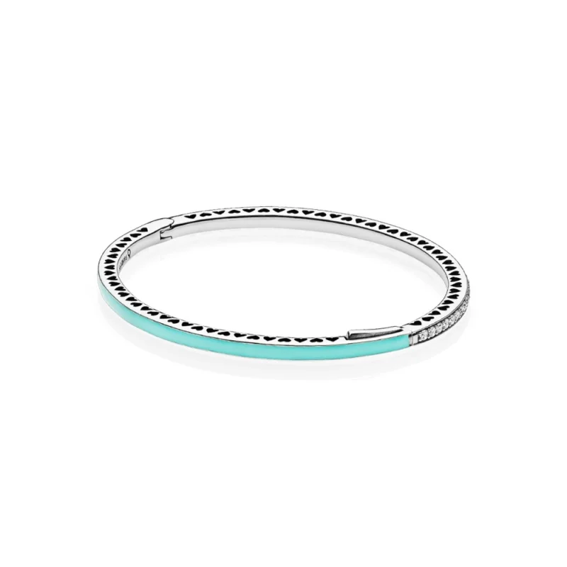 (Bild für) Armreif „Radiant Hearts of PANDORA“, leuchtend mintfarbene Emaille und klare CZ - 590537en105