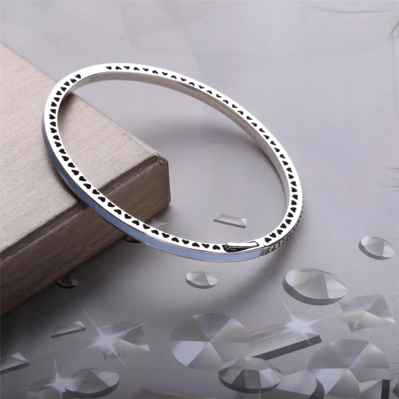 (Bild für) Armreif „Radiant Hearts of PANDORA“, luftblaue Emaille und klare CZ - 590537EN13 - Ansicht 3