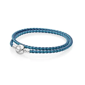 (Bild für) PANDORA-Charmarmband aus gemischtem blauem, gewebtem Doppelleder - 590747CBMX-D