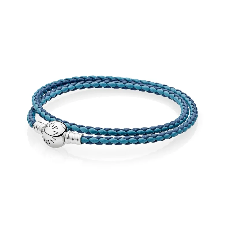 (Bild für) PANDORA-Charmarmband aus gemischtem blauem, gewebtem Doppelleder - 590747CBMX-D