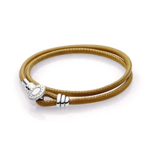 (Bild für) PANDORA Golden Tan Double Lederarmband, klare CZ - 597194CGT-D