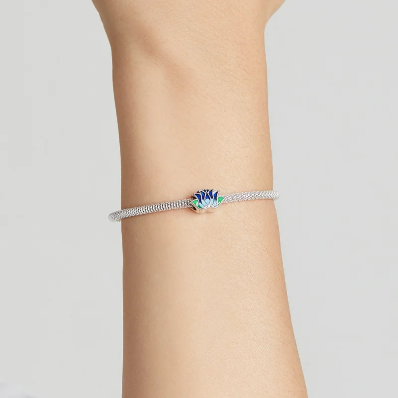 (Bild für) Blauer Lotus-Charm im Pandora-Stil - SCC2020 - Ansicht 5