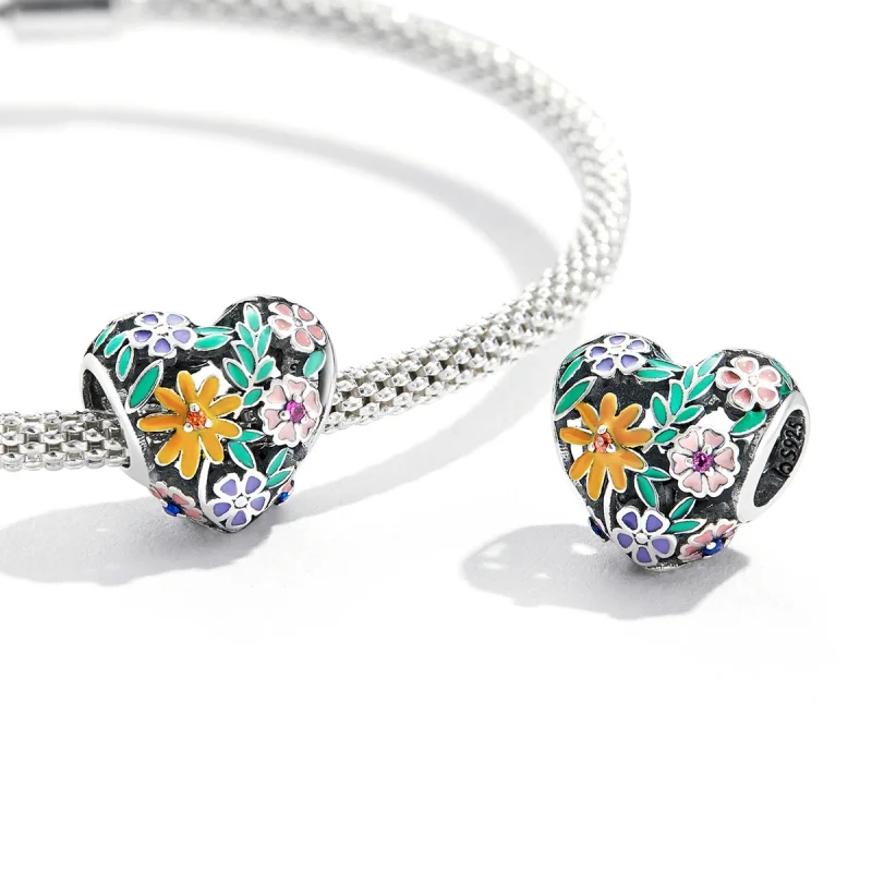 (Bild für) Blumen-Herz-Charm im Pandora-Stil - BSC590 - Ansicht 3