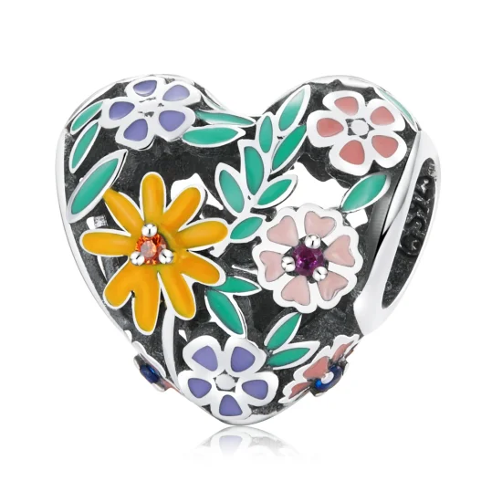 (Bild für) Blumen-Herz-Charm im Pandora-Stil - BSC590