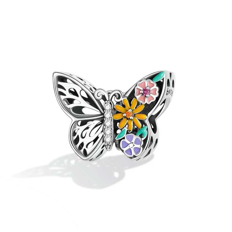 (Bild für) Blumen-Schmetterlings-Charm im Pandora-Stil - BSC588 - Ansicht 2