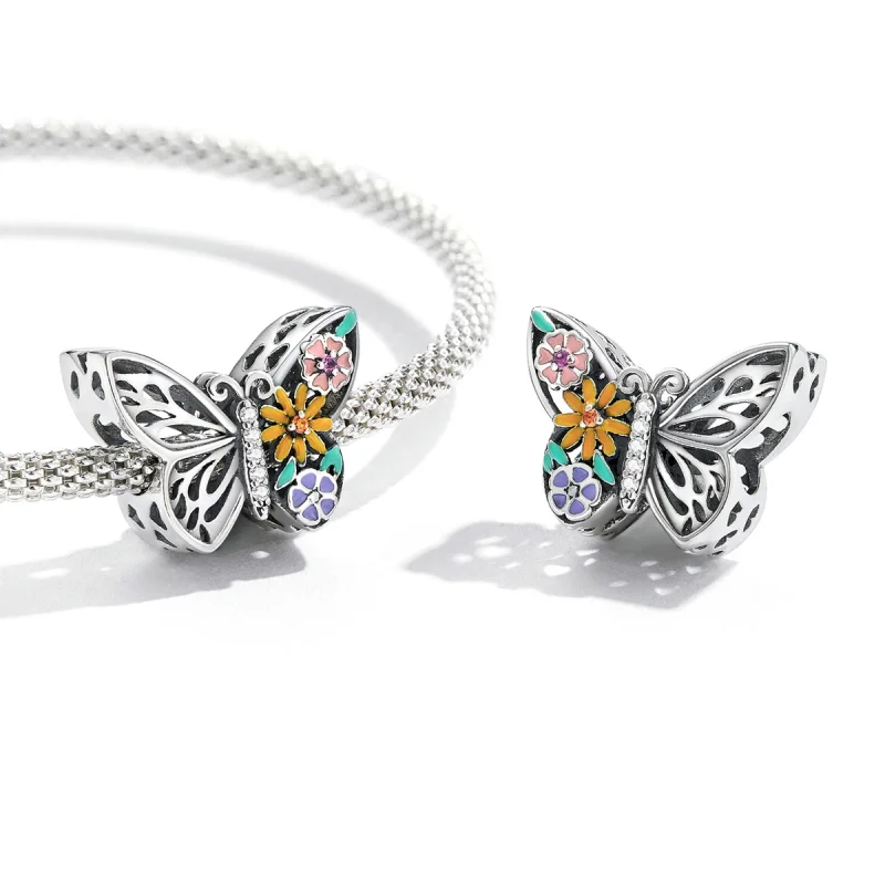 (Bild für) Blumen-Schmetterlings-Charm im Pandora-Stil - BSC588 - Ansicht 3