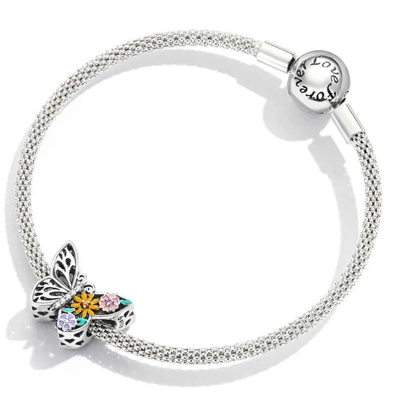(Bild für) Blumen-Schmetterlings-Charm im Pandora-Stil - BSC588 - Ansicht 4