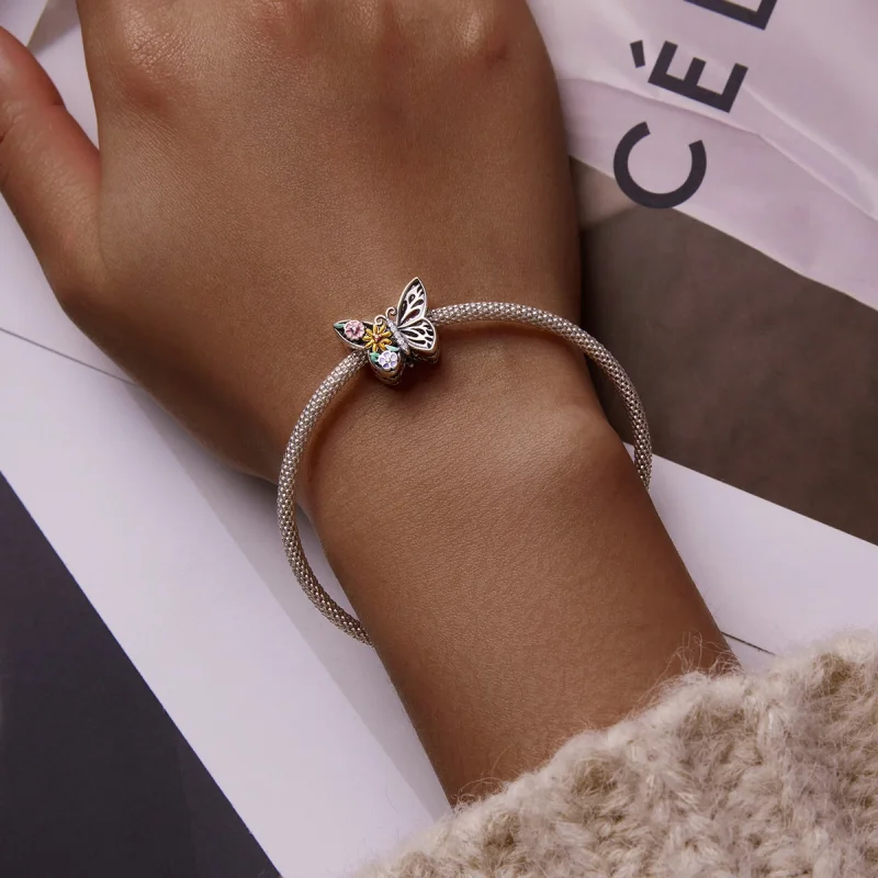 (Bild für) Blumen-Schmetterlings-Charm im Pandora-Stil - BSC588 - Ansicht 5