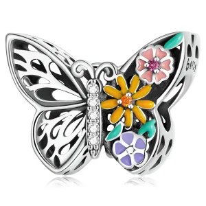 (Bild für) Blumen-Schmetterlings-Charm im Pandora-Stil - BSC588