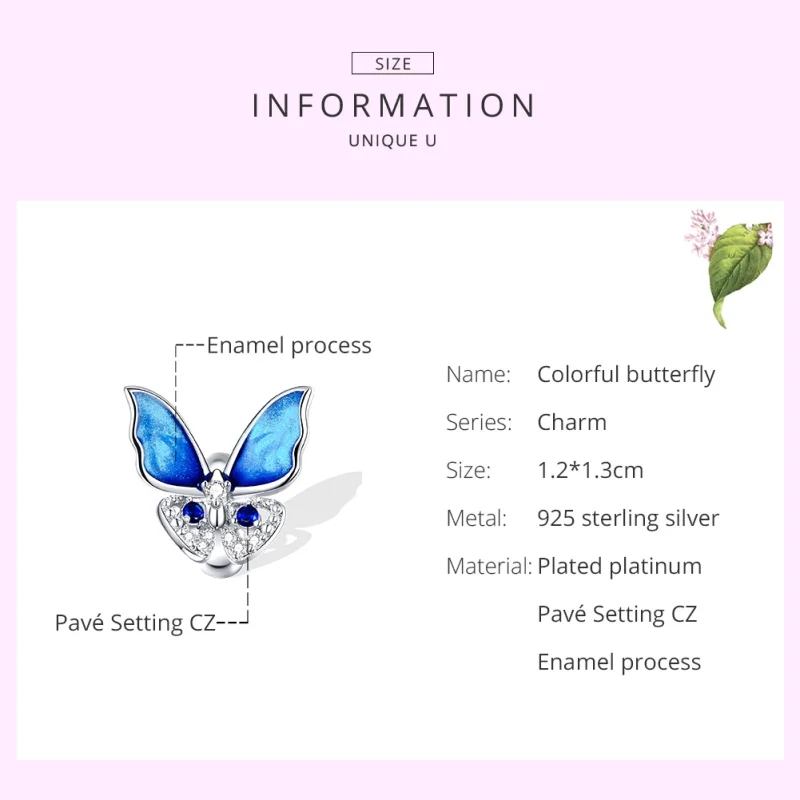 (Bild für) Buntes Schmetterlings-Charm aus Silber im Pandora-Stil - BSC405 - Ansicht 7