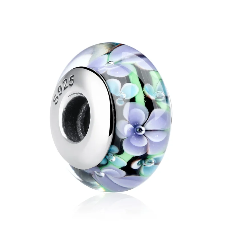 (Bild für) Charm-Anhänger aus Muranoglas im Pandora-Stil mit lila Blumen - SCZ009 - Ansicht 2