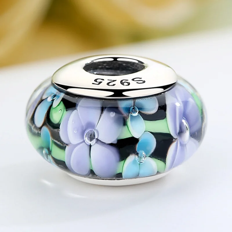 (Bild für) Charm-Anhänger aus Muranoglas im Pandora-Stil mit lila Blumen - SCZ009 - Ansicht 4
