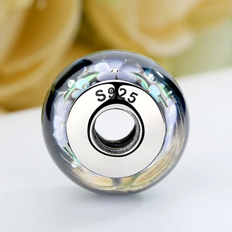 (Bild für) Charm-Anhänger aus Muranoglas im Pandora-Stil mit lila Blumen - SCZ009 - Ansicht 5