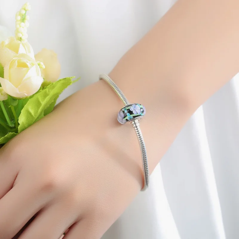 (Bild für) Charm-Anhänger aus Muranoglas im Pandora-Stil mit lila Blumen - SCZ009 - Ansicht 6