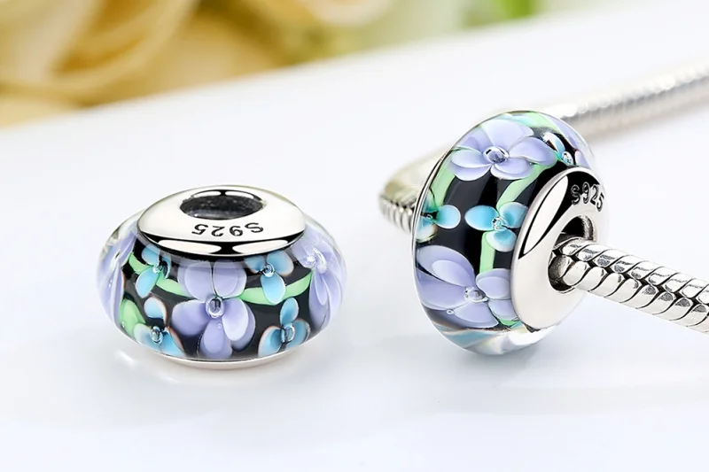 (Bild für) Charm-Anhänger aus Muranoglas im Pandora-Stil mit lila Blumen - SCZ009 - Ansicht 7