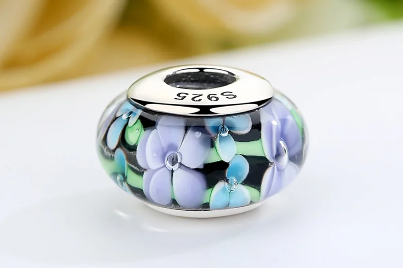 (Bild für) Charm-Anhänger aus Muranoglas im Pandora-Stil mit lila Blumen - SCZ009 - Ansicht 8
