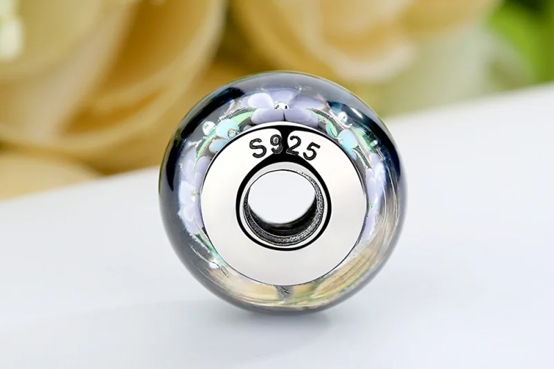 (Bild für) Charm-Anhänger aus Muranoglas im Pandora-Stil mit lila Blumen - SCZ009 - Ansicht 9