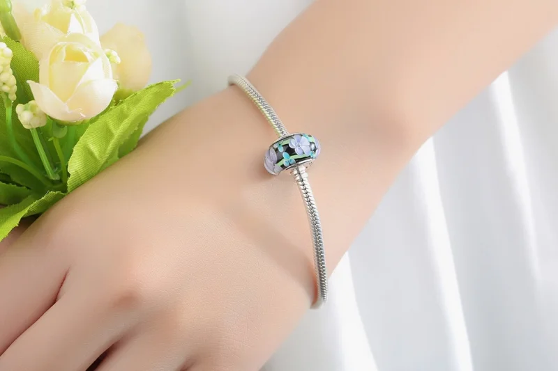 (Bild für) Charm-Anhänger aus Muranoglas im Pandora-Stil mit lila Blumen - SCZ009 - Ansicht 10