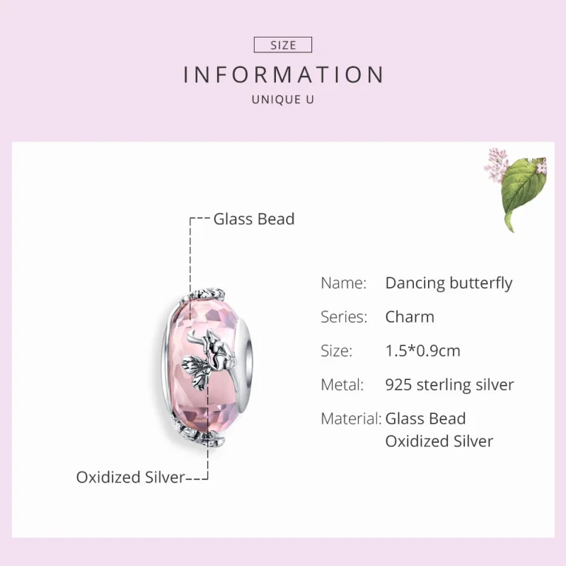 (Bild für) Charm-Anhänger aus Muranoglas im Pandora-Stil mit silbernem Schmetterling - SCC1 - Ansicht 2