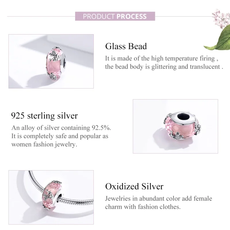 (Bild für) Charm-Anhänger aus Muranoglas im Pandora-Stil mit silbernem Schmetterling - SCC1 - Ansicht 3