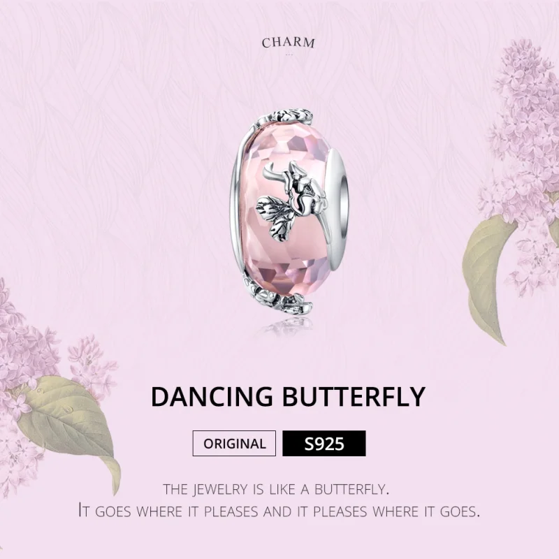 (Bild für) Charm-Anhänger aus Muranoglas im Pandora-Stil mit silbernem Schmetterling - SCC1 - Ansicht 4