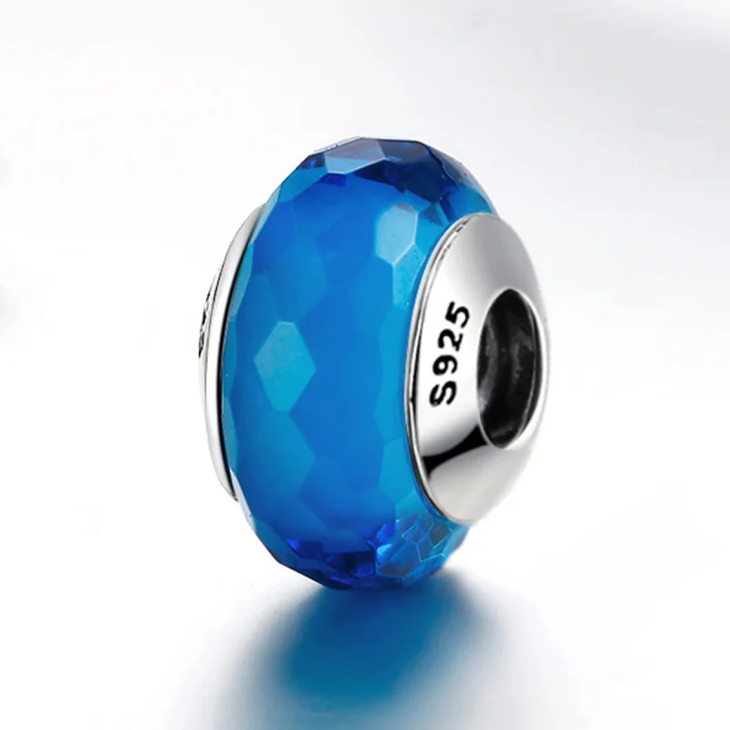 (Bild für) Charm-Anhänger aus Muranoglas mit blauen Facetten im Pandora-Stil - SCZ037 - Ansicht 3