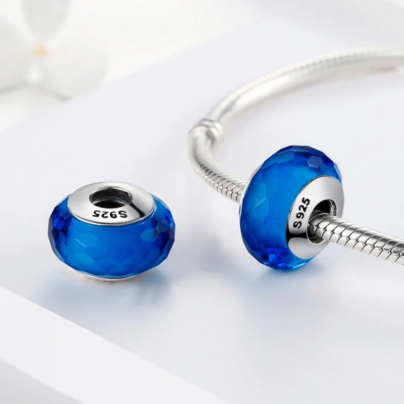 (Bild für) Charm-Anhänger aus Muranoglas mit blauen Facetten im Pandora-Stil - SCZ037 - Ansicht 4