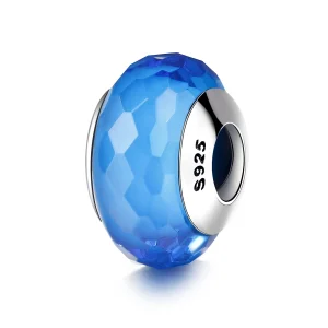(Bild für) Charm-Anhänger aus Muranoglas mit blauen Facetten im Pandora-Stil - SCZ037