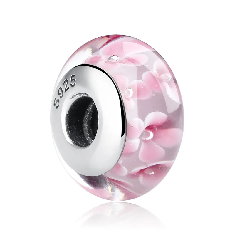 (Bild für) Charm-Anhänger aus Muranoglas mit rosa Blumen im Pandora-Stil - SCZ008 - Ansicht 2