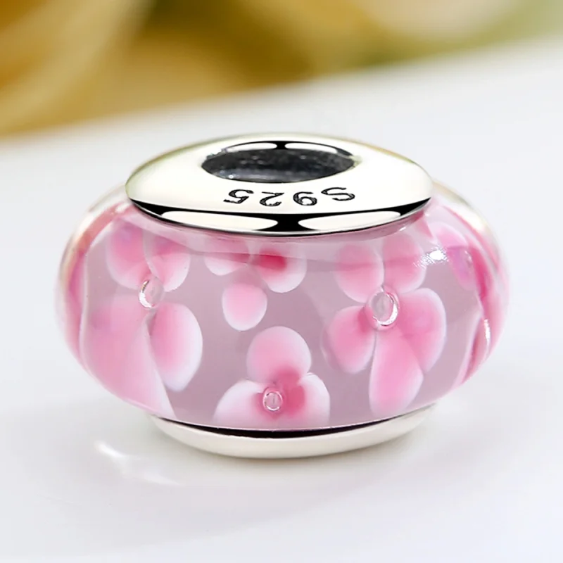 (Bild für) Charm-Anhänger aus Muranoglas mit rosa Blumen im Pandora-Stil - SCZ008 - Ansicht 4