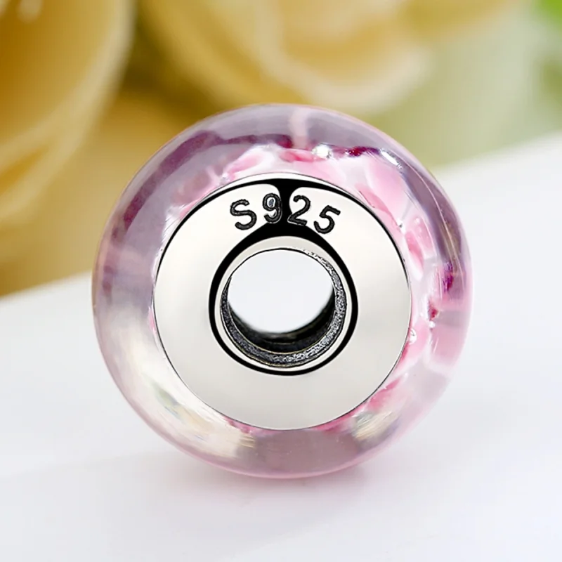 (Bild für) Charm-Anhänger aus Muranoglas mit rosa Blumen im Pandora-Stil - SCZ008 - Ansicht 5