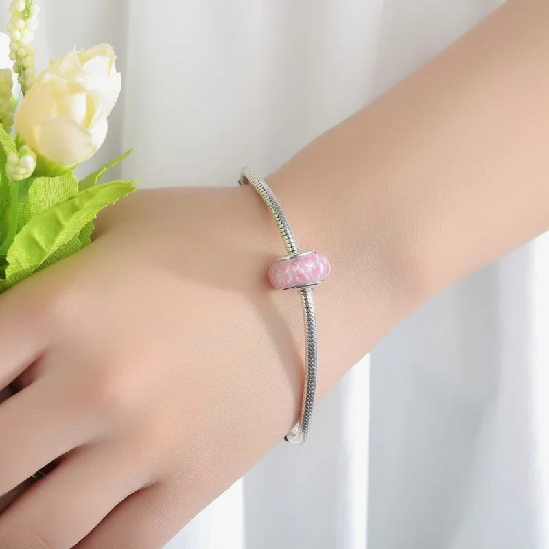 (Bild für) Charm-Anhänger aus Muranoglas mit rosa Blumen im Pandora-Stil - SCZ008 - Ansicht 6