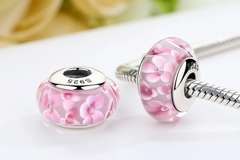 (Bild für) Charm-Anhänger aus Muranoglas mit rosa Blumen im Pandora-Stil - SCZ008 - Ansicht 7