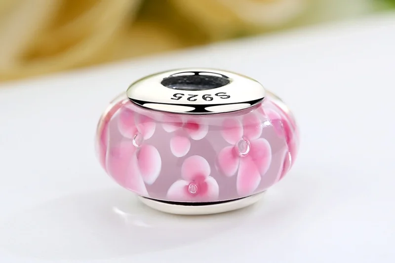 (Bild für) Charm-Anhänger aus Muranoglas mit rosa Blumen im Pandora-Stil - SCZ008 - Ansicht 8