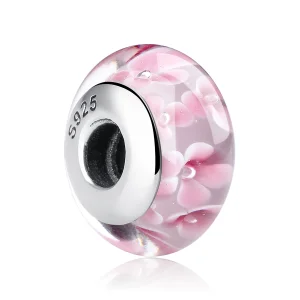 (Bild für) Charm-Anhänger aus Muranoglas mit rosa Blumen im Pandora-Stil - SCZ008