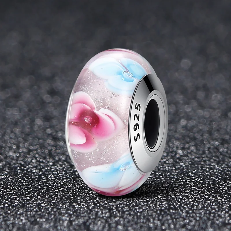 (Bild für) Charm-Anhänger aus Muranoglas mit rosa Blumen im Pandora-Stil - SCZ056 - Ansicht 2