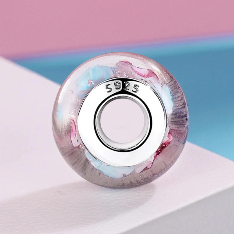 (Bild für) Charm-Anhänger aus Muranoglas mit rosa Blumen im Pandora-Stil - SCZ056 - Ansicht 3