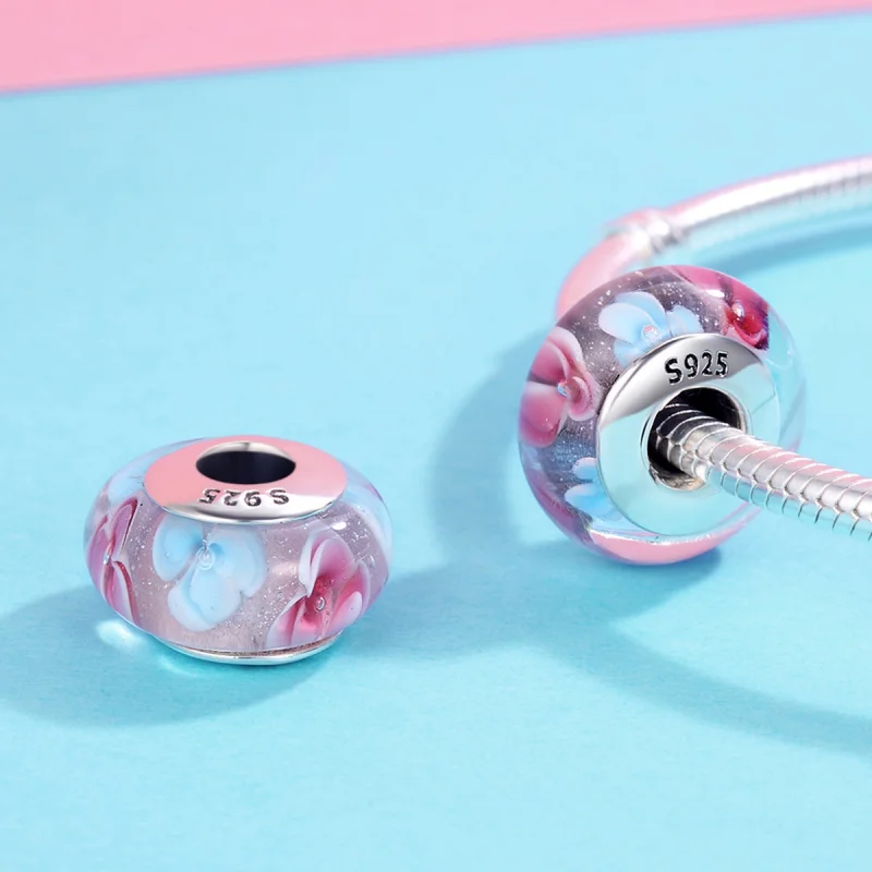 (Bild für) Charm-Anhänger aus Muranoglas mit rosa Blumen im Pandora-Stil - SCZ056 - Ansicht 4