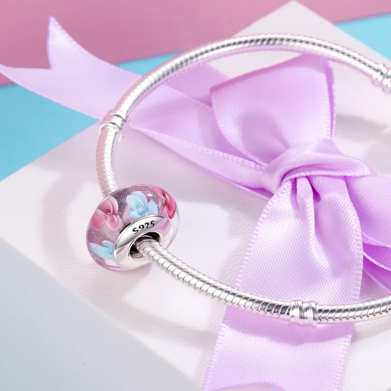 (Bild für) Charm-Anhänger aus Muranoglas mit rosa Blumen im Pandora-Stil - SCZ056 - Ansicht 5