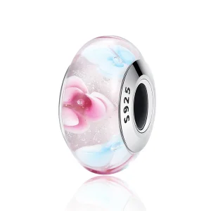 (Bild für) Charm-Anhänger aus Muranoglas mit rosa Blumen im Pandora-Stil - SCZ056