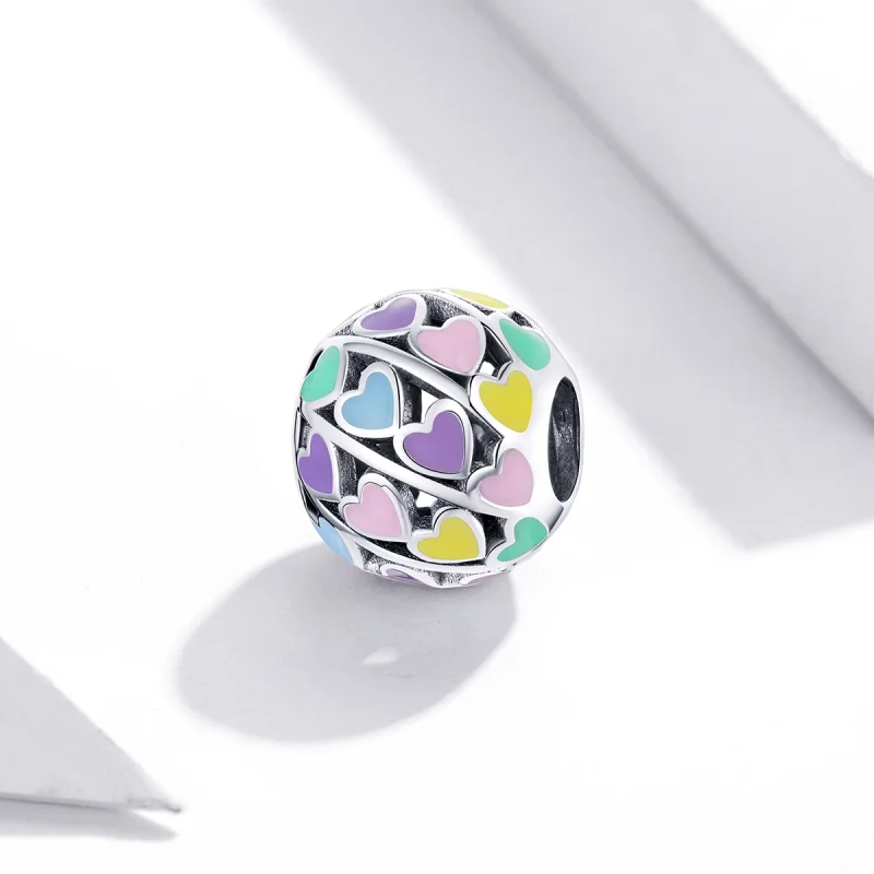 (Bild für) Charm-Anhänger „Bunte Herzen“ im Pandora-Stil aus Silber - SCC1758 - Ansicht 2