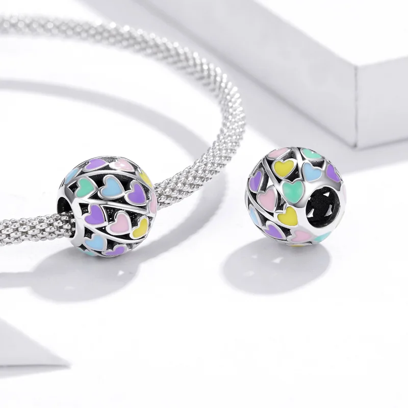 (Bild für) Charm-Anhänger „Bunte Herzen“ im Pandora-Stil aus Silber - SCC1758 - Ansicht 4