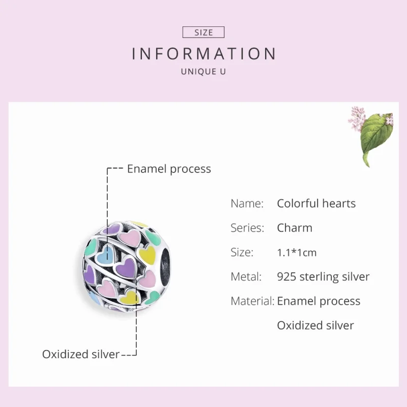 (Bild für) Charm-Anhänger „Bunte Herzen“ im Pandora-Stil aus Silber - SCC1758 - Ansicht 7