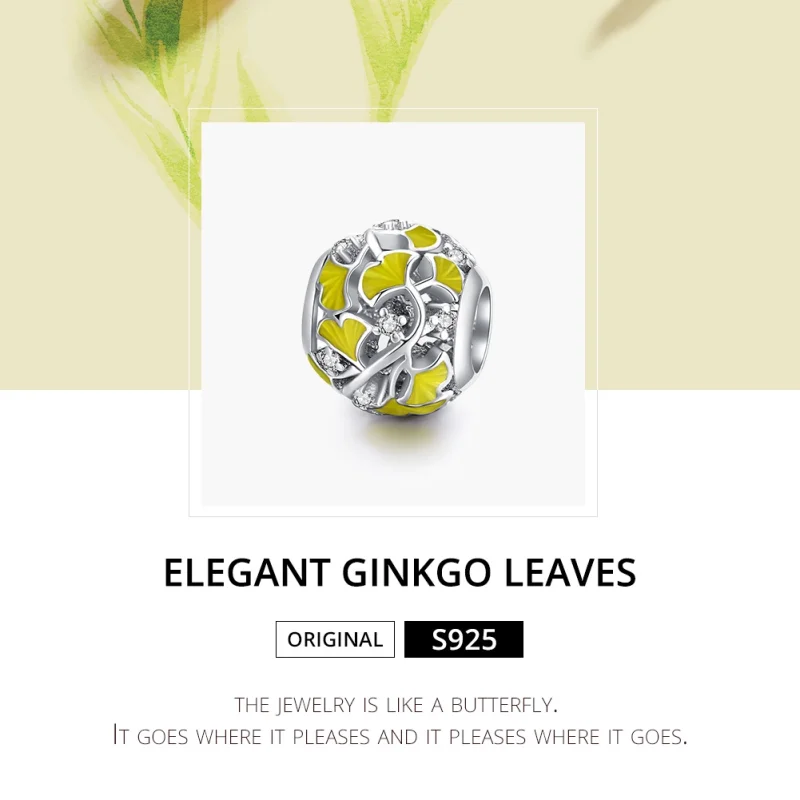 (Bild für) Charm-Anhänger „Eleganter Ginkgo-Blätter“ im Pandora-Stil aus Silber - BSC334 - Ansicht 6
