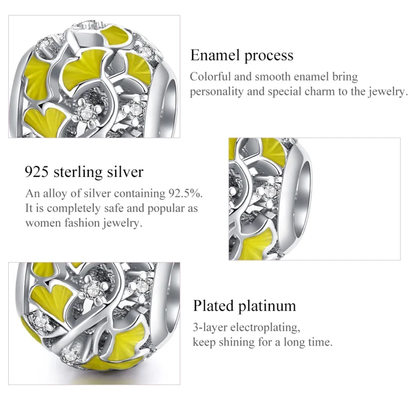 (Bild für) Charm-Anhänger „Eleganter Ginkgo-Blätter“ im Pandora-Stil aus Silber - BSC334 - Ansicht 7