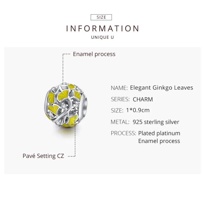 (Bild für) Charm-Anhänger „Eleganter Ginkgo-Blätter“ im Pandora-Stil aus Silber - BSC334 - Ansicht 8