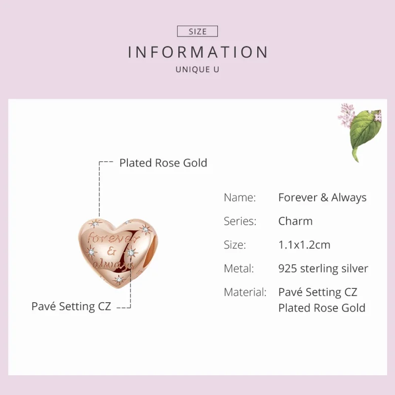 (Bild für) Charm-Anhänger „Für immer und ewig“ im Pandora-Stil aus Roségold - SCC1223 - Ansicht 3