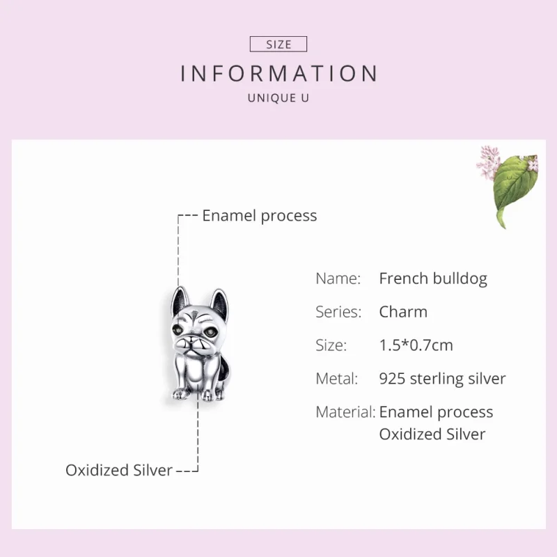 (Bild für) Charm-Anhänger „Französische Bulldogge“ aus Silber im Pandora-Stil - SCC1306 - Ansicht 4